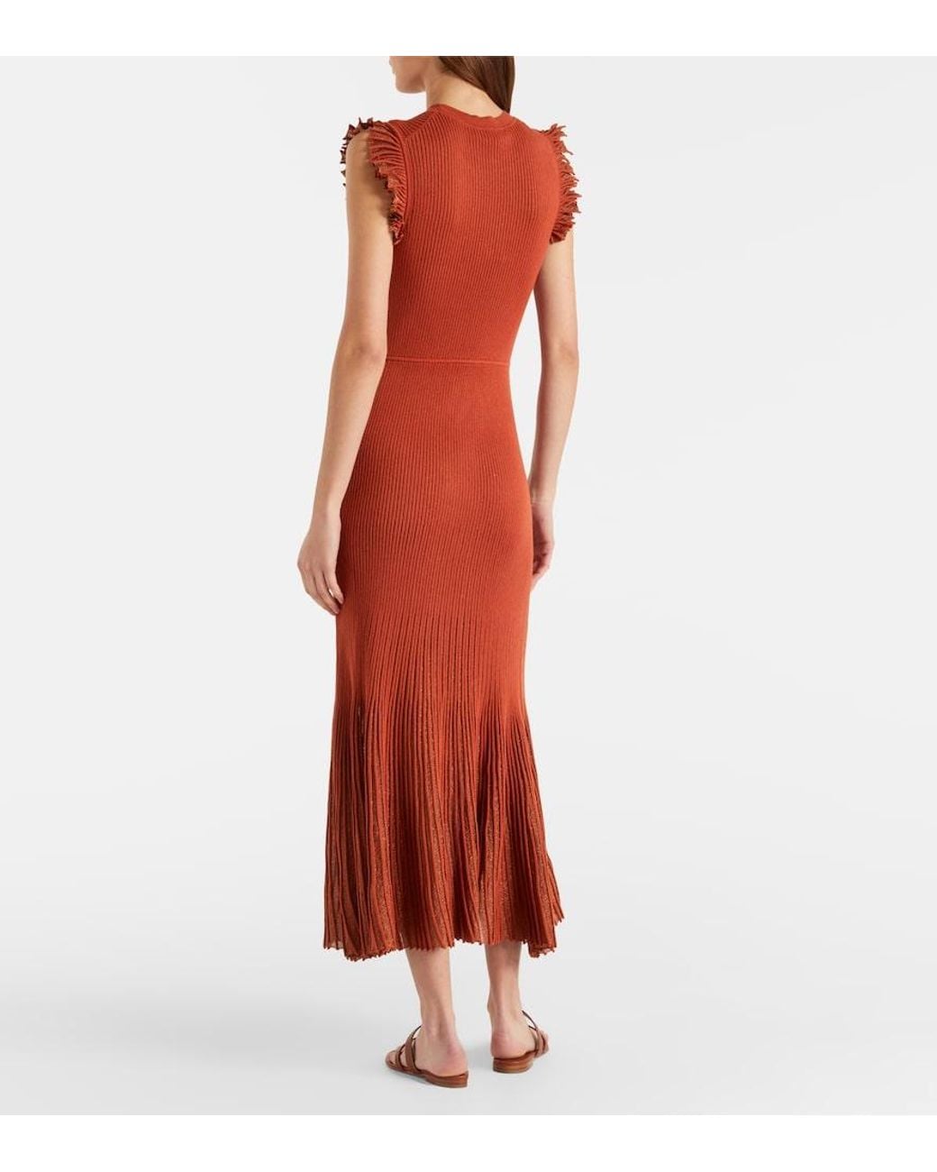 Ulla Johnson Orange Noelle Knitted Lame Midi Dress