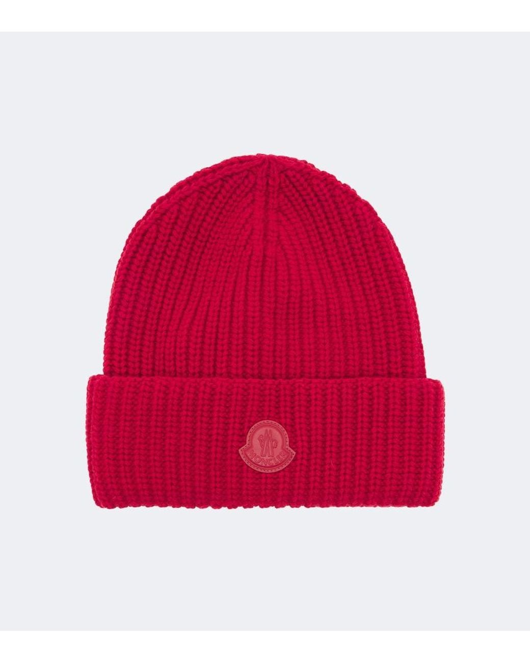 Moncler Red Logo Ribbed-Knit Cashmere Beanie