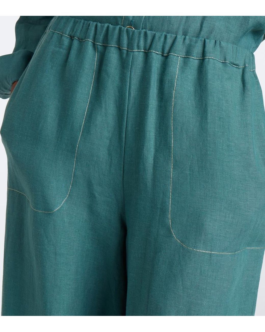Eres Green Eblouissant Linen Wide-Leg Pants