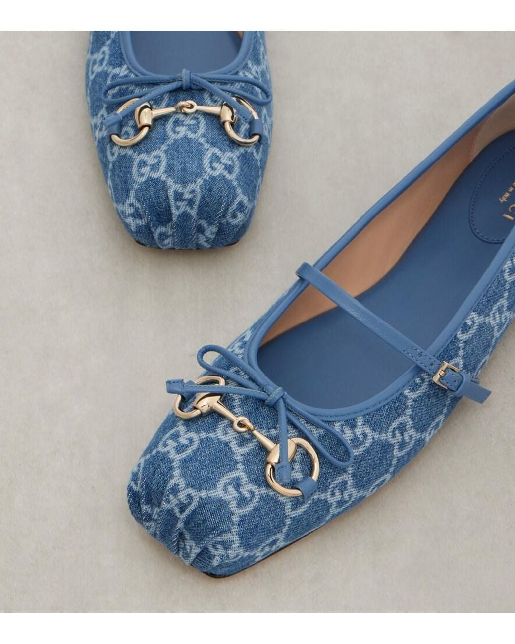 Gucci Blue Horsebit Gg Denim Ballet Flats