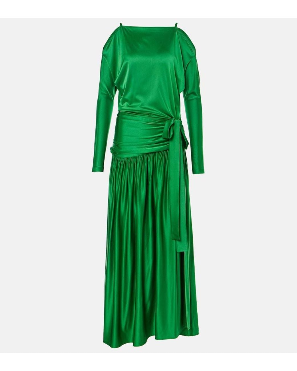Rabanne Green Gathered Satin Gown