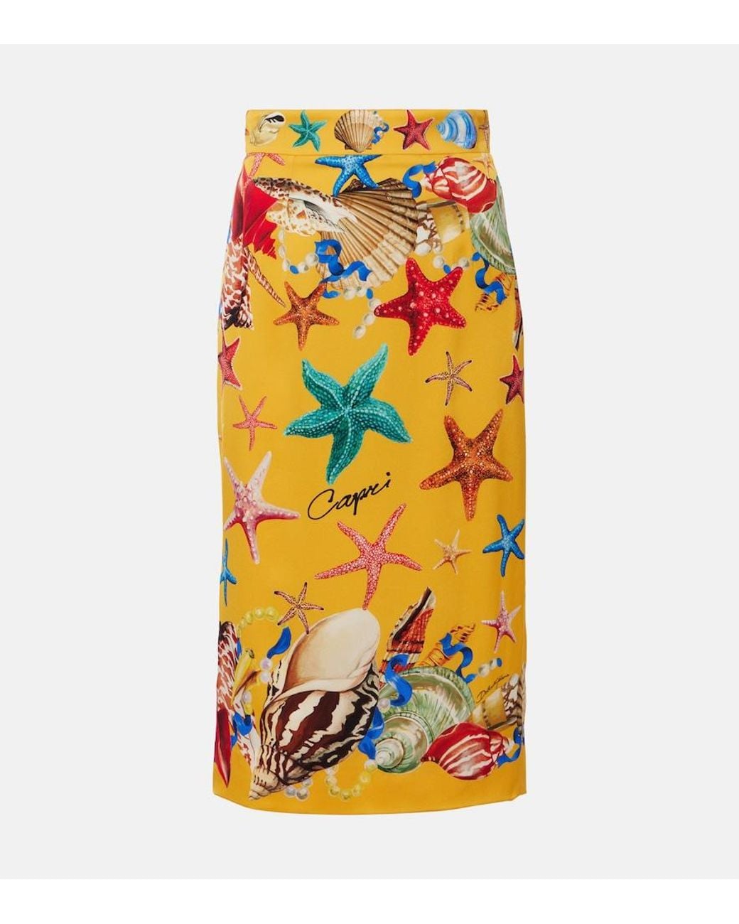 Dolce & Gabbana Orange Capri Printed Silk-Blend Midi Skirt