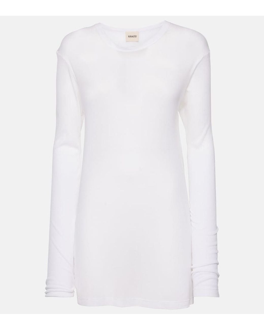 Khaite White Morton Ribbed-Knit Top