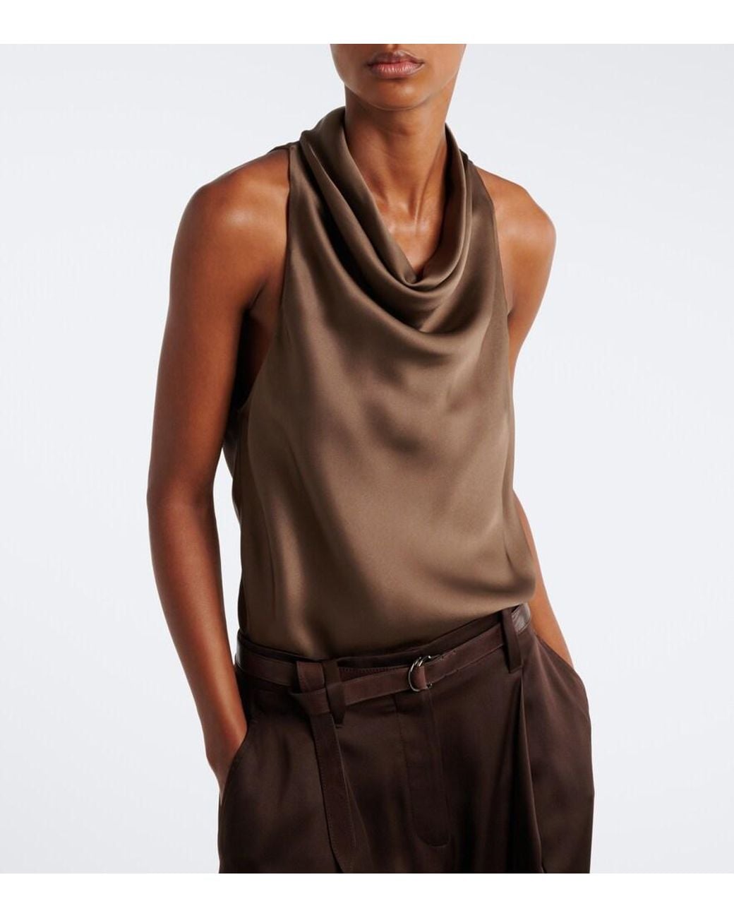 Brunello Cucinelli Brown Draped Silk Top