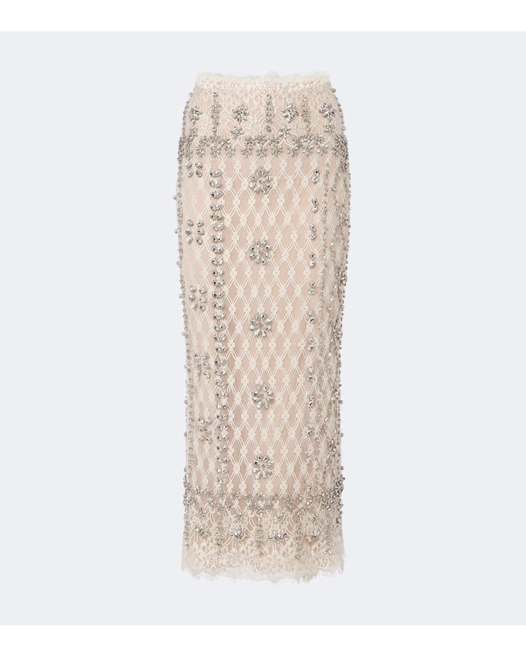 Costarellos Natural Dena Embellished Lace Pencil Skirt