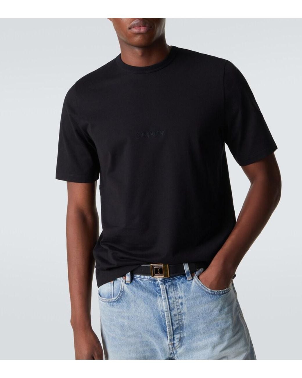 Saint Laurent Black Logo Cotton Jersey T-Shirt for men