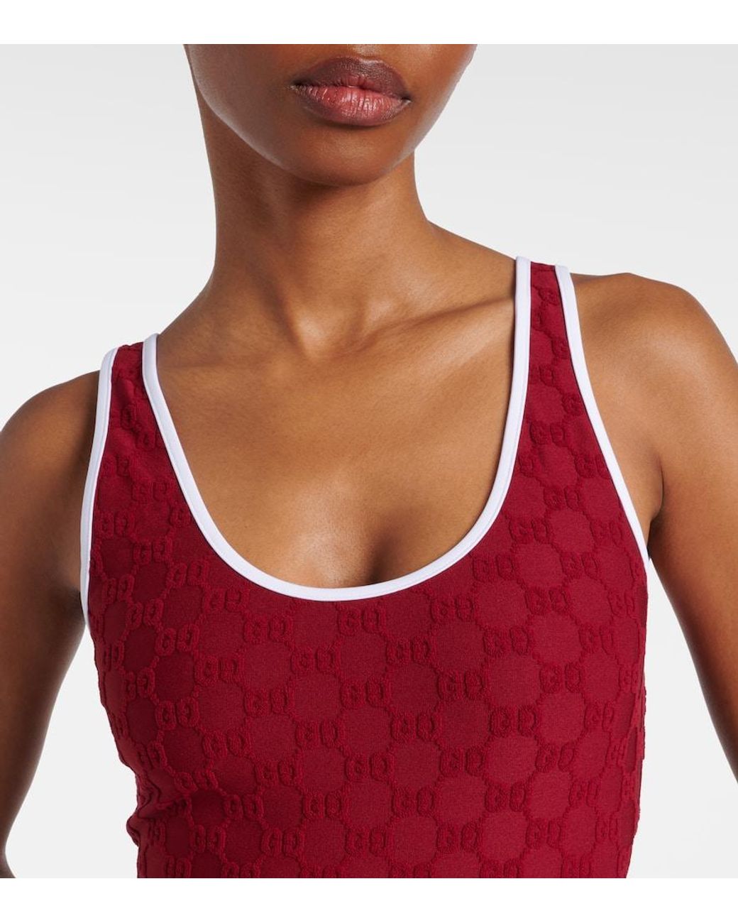 Gucci Red Gg Terrycloth Jersey Swimsuit