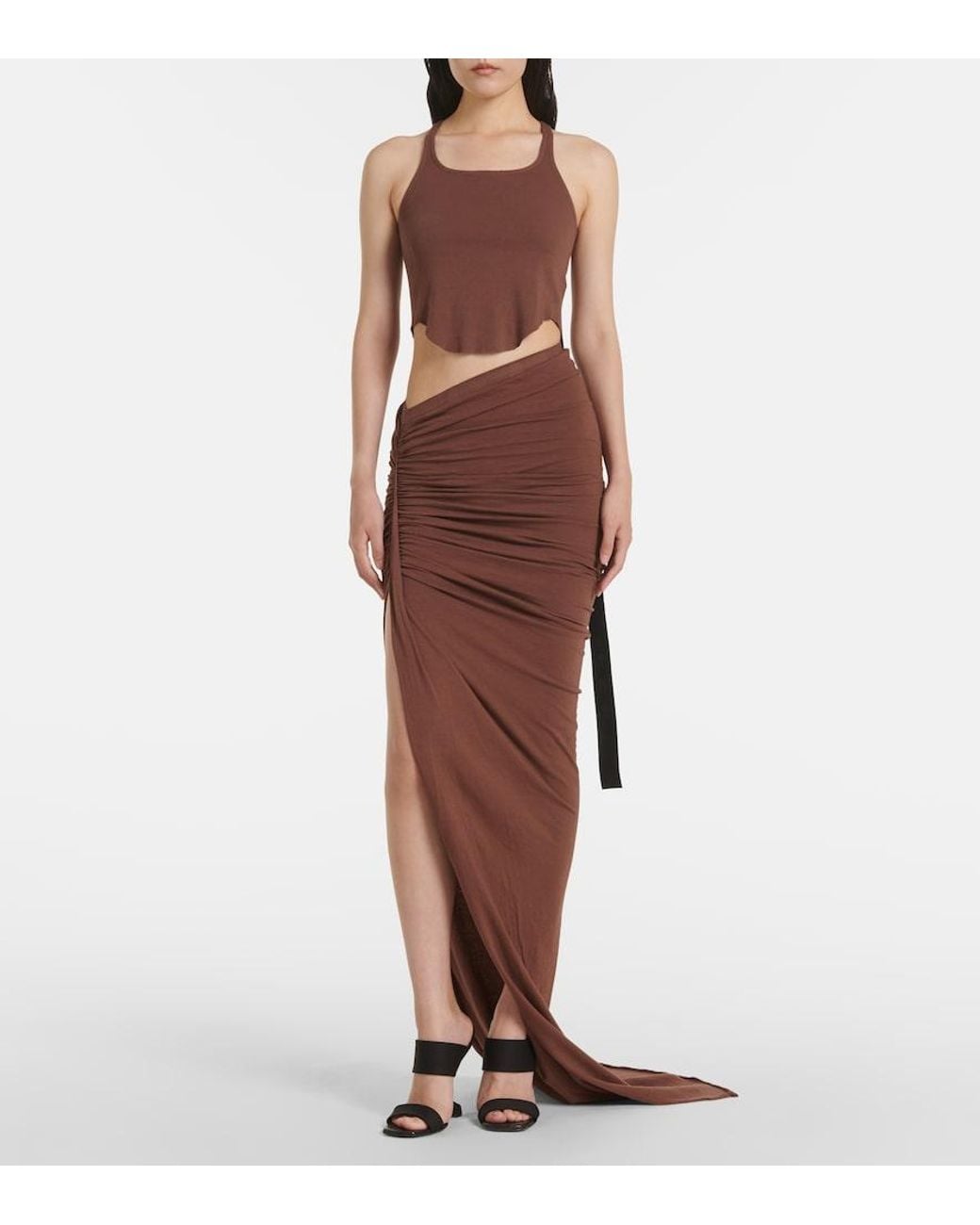 Rick Owens Brown Drkshdw Edfu Cotton Jersey Maxi Skirt