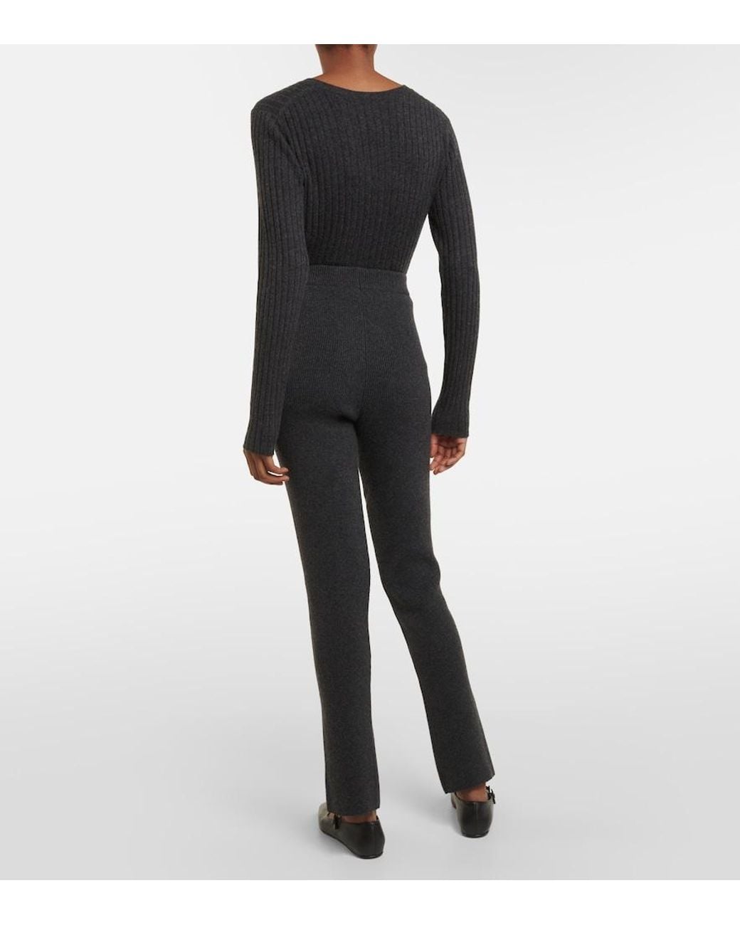 Magda Butrym Black Ribbed-Knit Cashmere Slim Pants