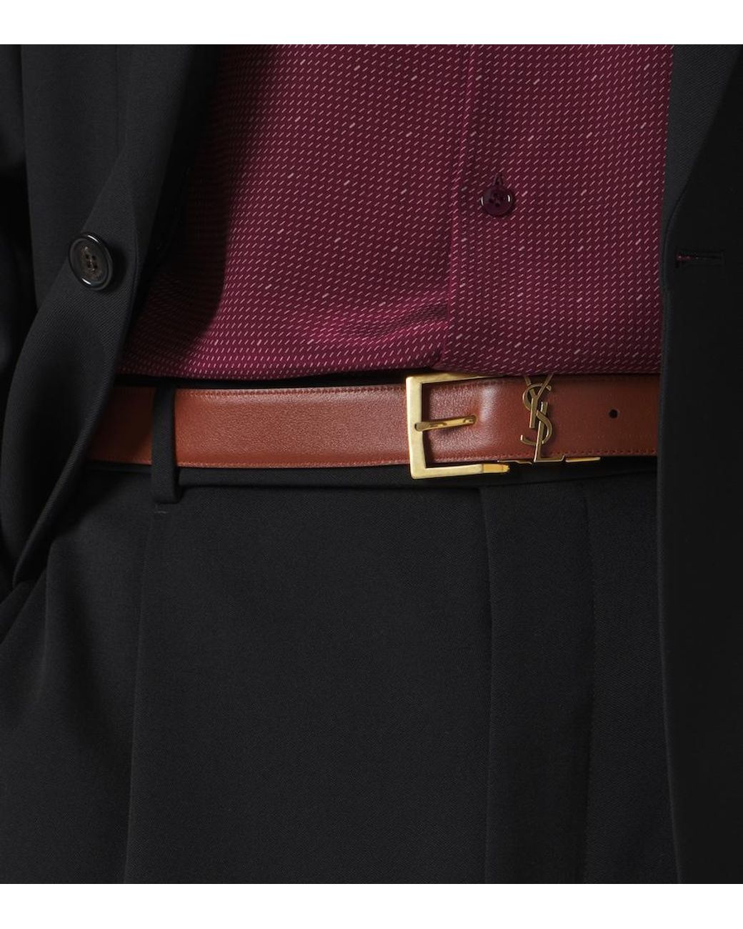 Saint Laurent Black Vadim Cassandre Reversible Leather Belt for men