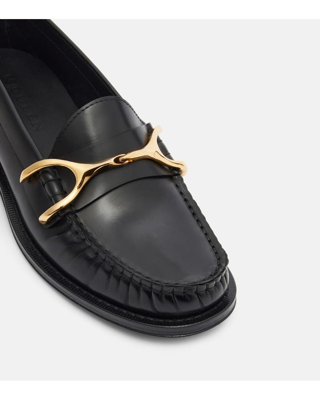 McQueen Black Wishbone Leather Loafers