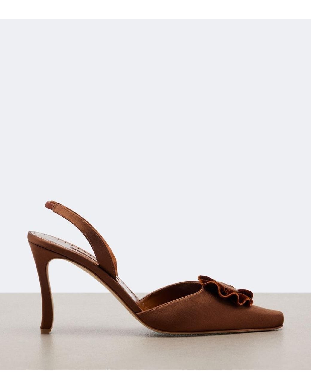 Manolo Blahnik Brown Caulosli Satin Slingback Pumps