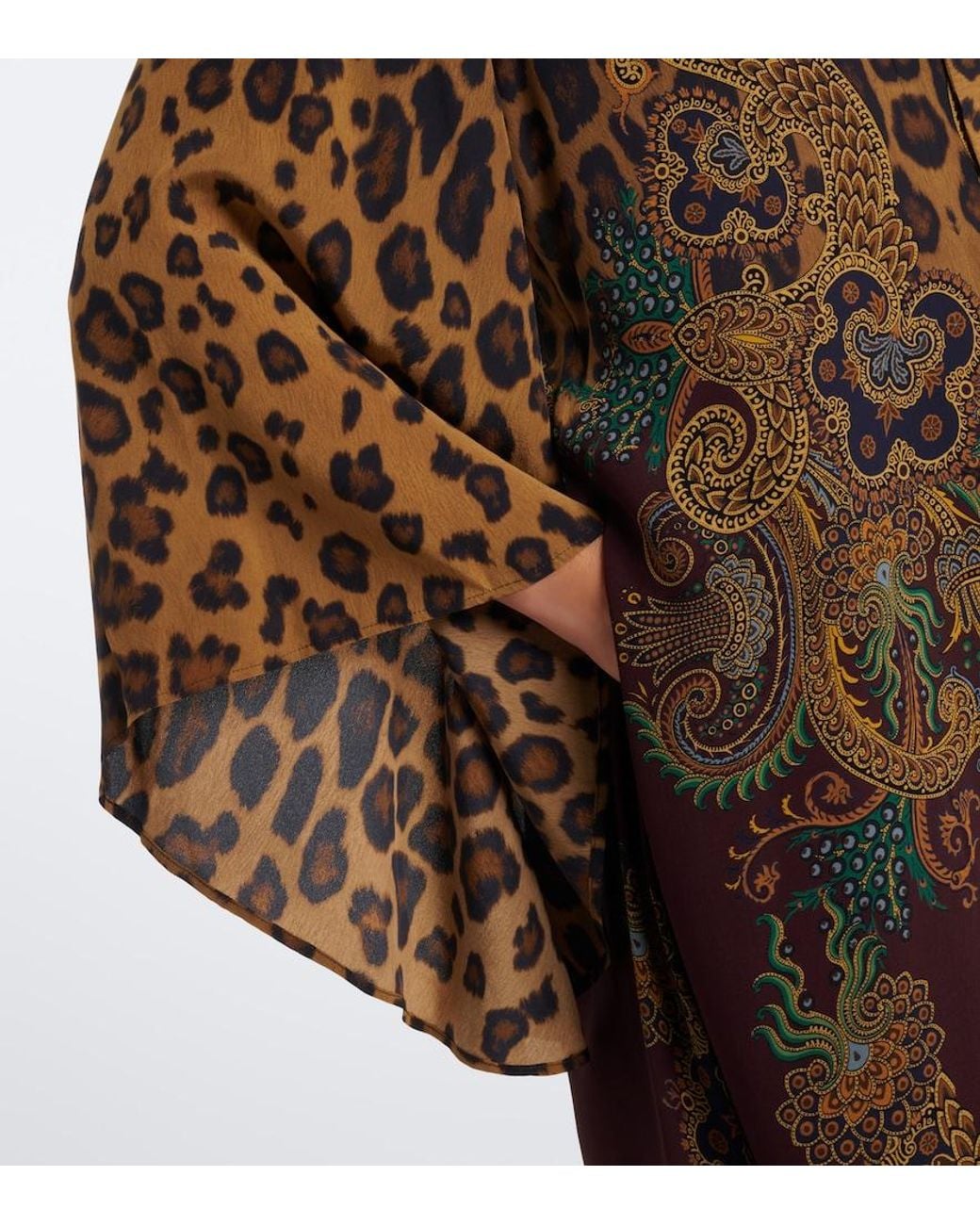 Etro Brown Leopard-Print Tie-Neck Silk Maxi Dress
