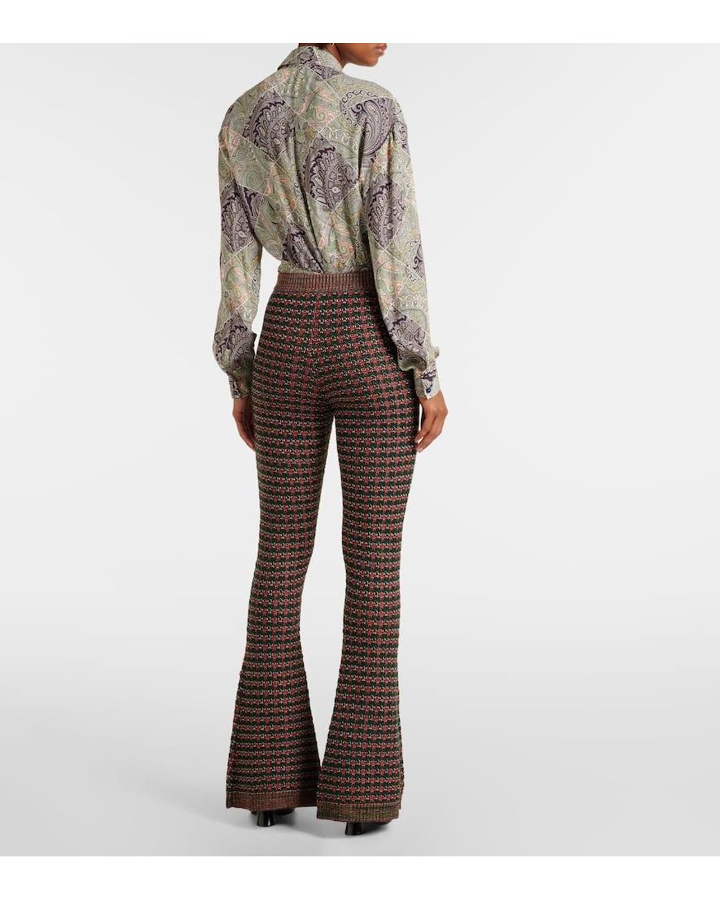 Etro Brown Embroidered High-Rise Flared Pants