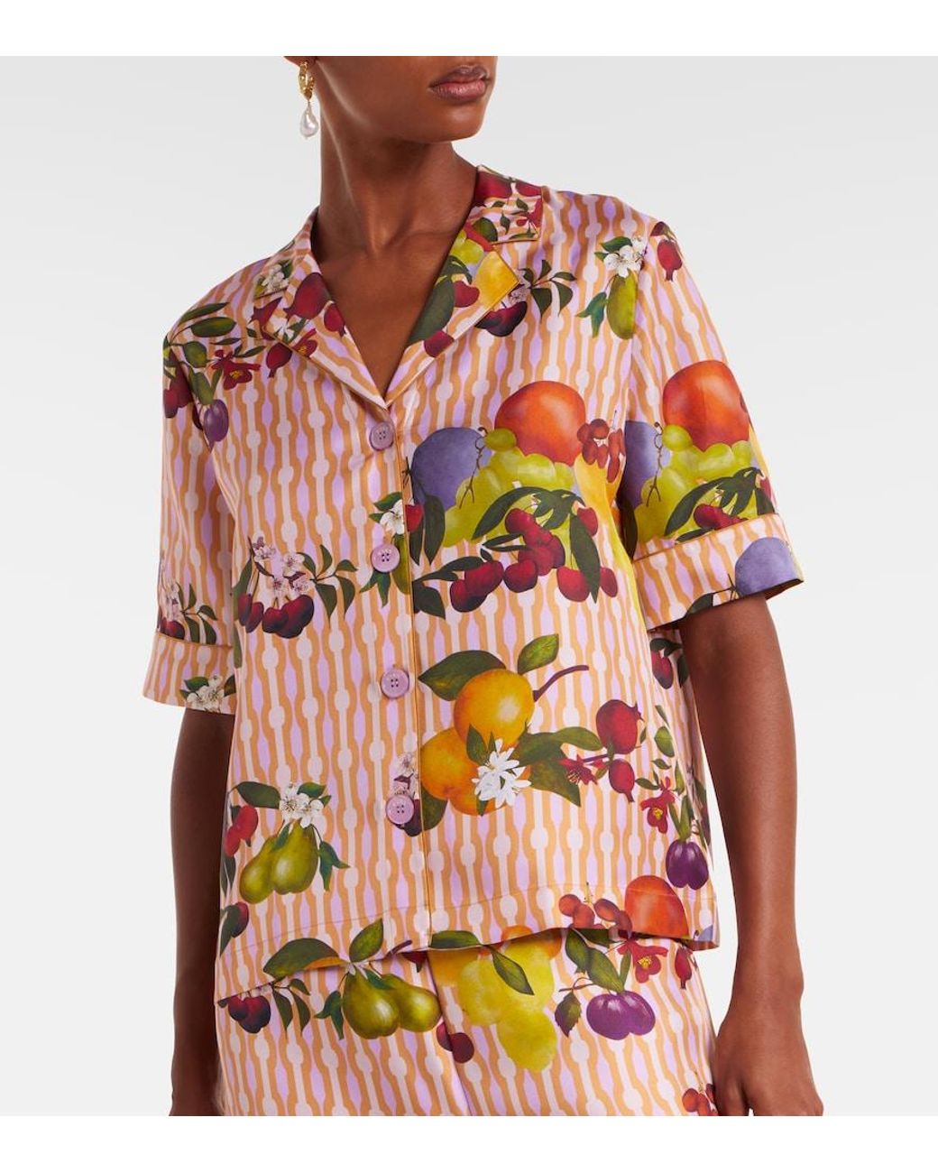 Eres Pink Cherry Printed Silk Twill Shirt