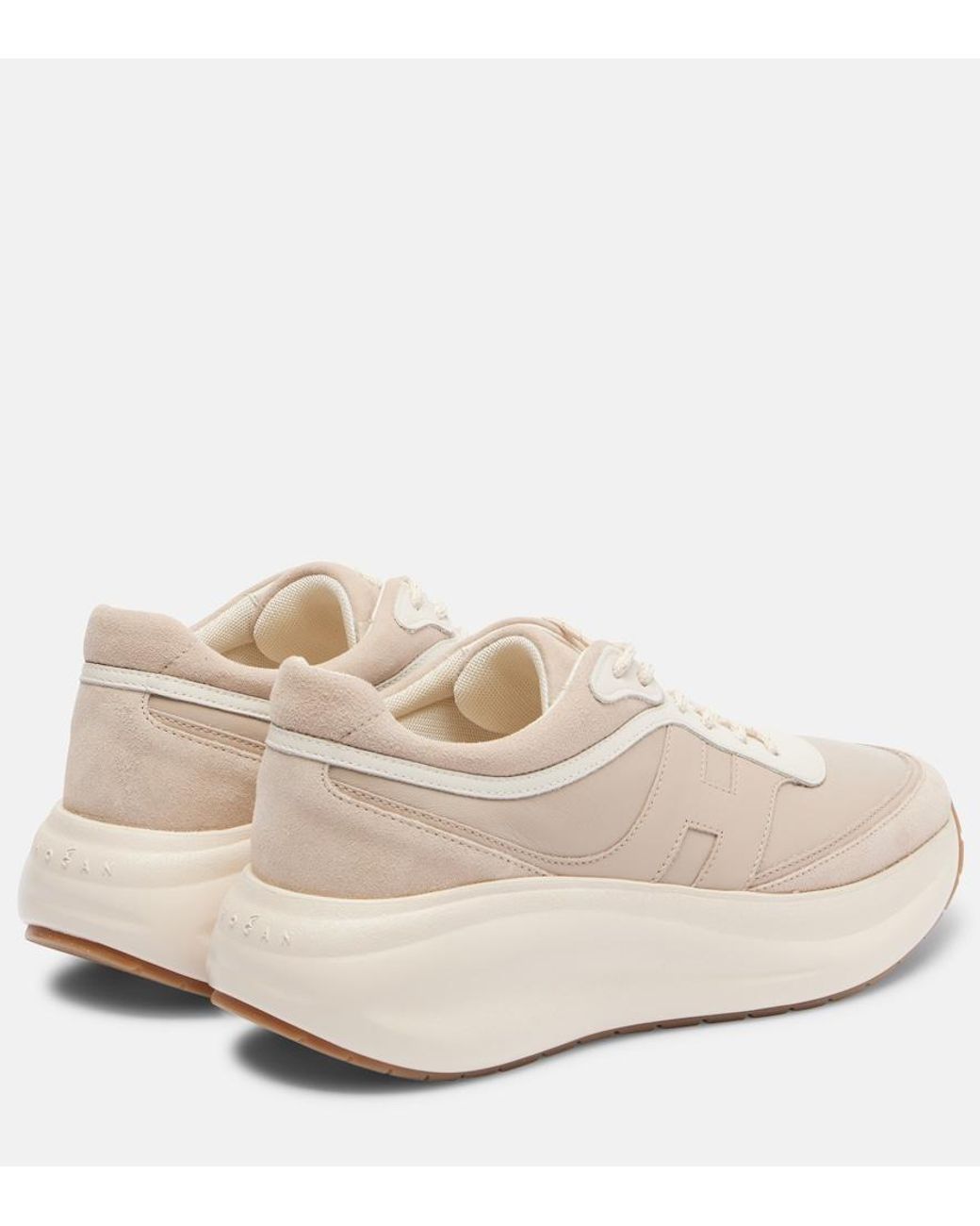 Hogan White H696 Leather Platform Sneakers