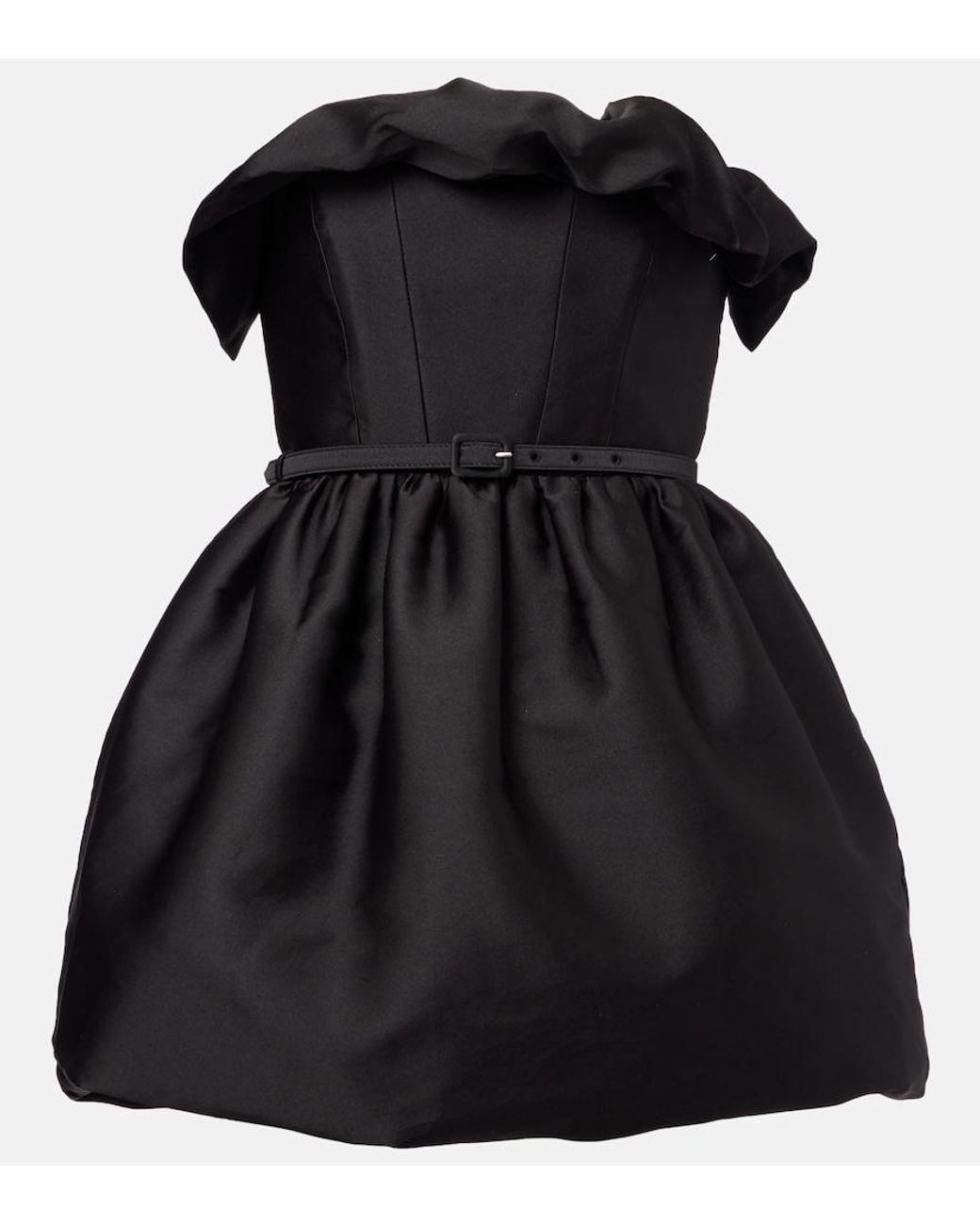 Roland Mouret Black Ruffled Draped Strapless Minidress