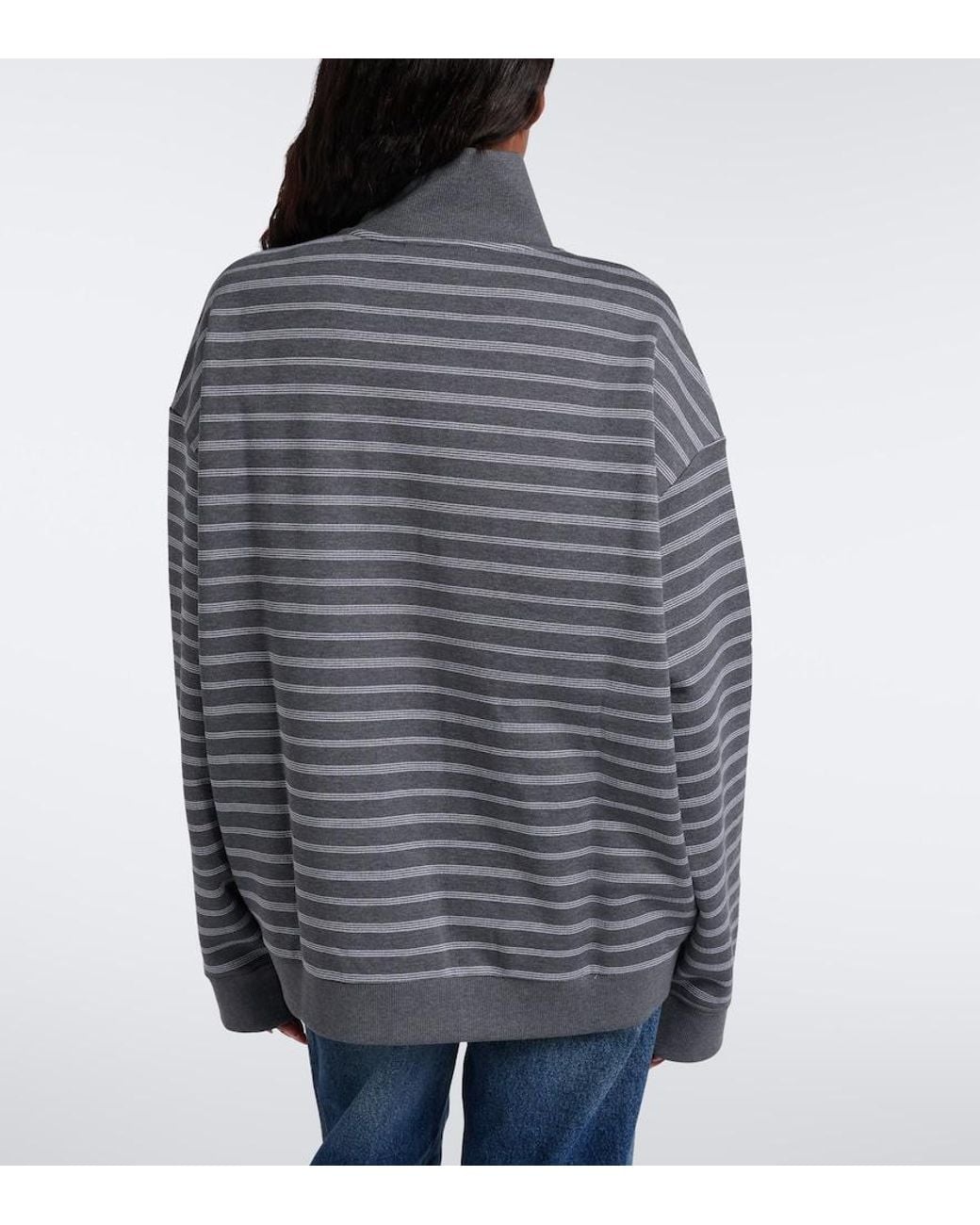 Miu Miu Gray Striped Cotton Zip-Up Sweatshirt