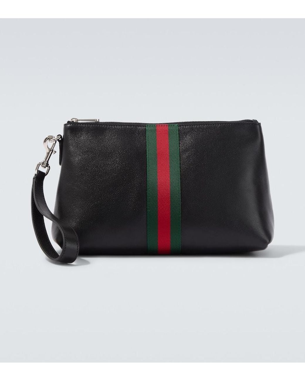 Gucci Black Web Trademark Leather Pouch for men