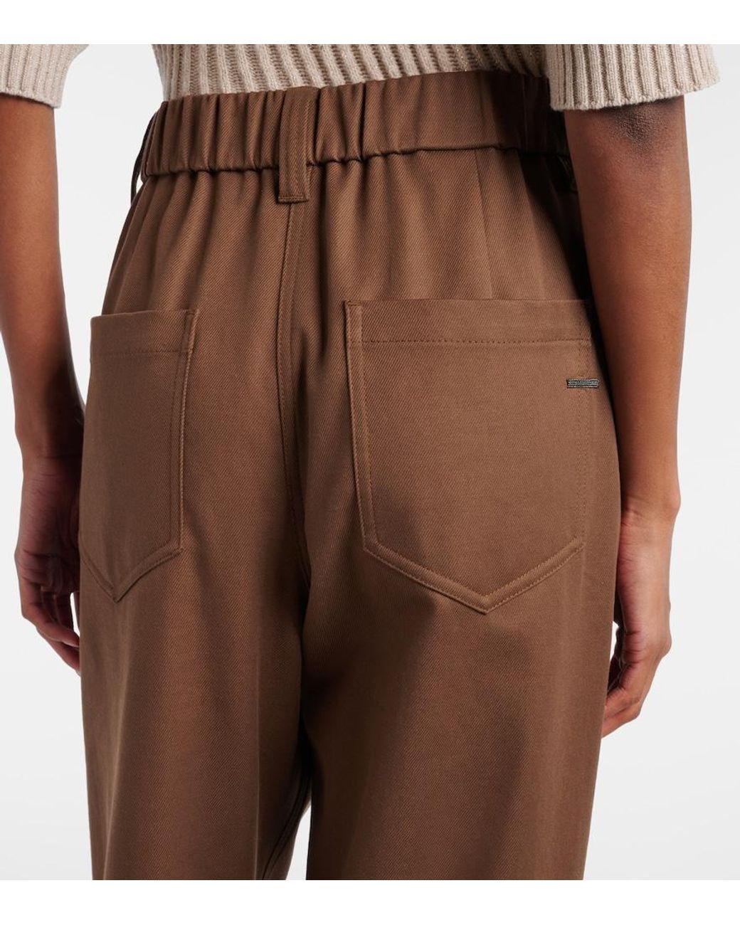Brunello Cucinelli Brown Monili Cotton-Blend Straight Pants