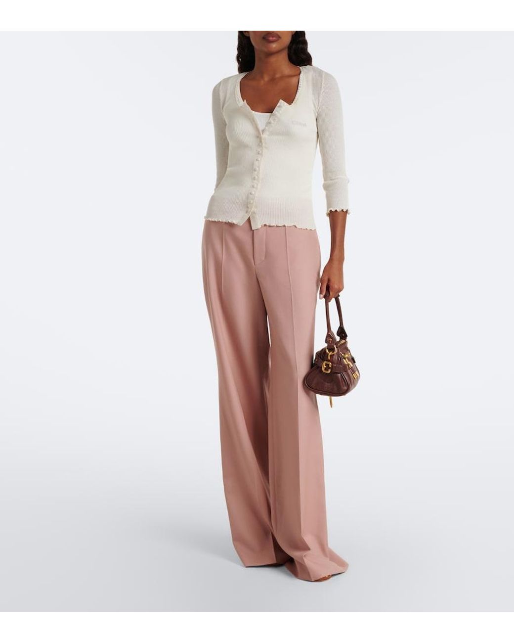 Chloé Pink Virgin Wool Flared Pants