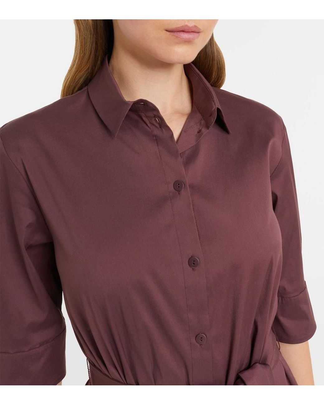 Max Mara Purple Cognac Cotton-Blend Midi Dress