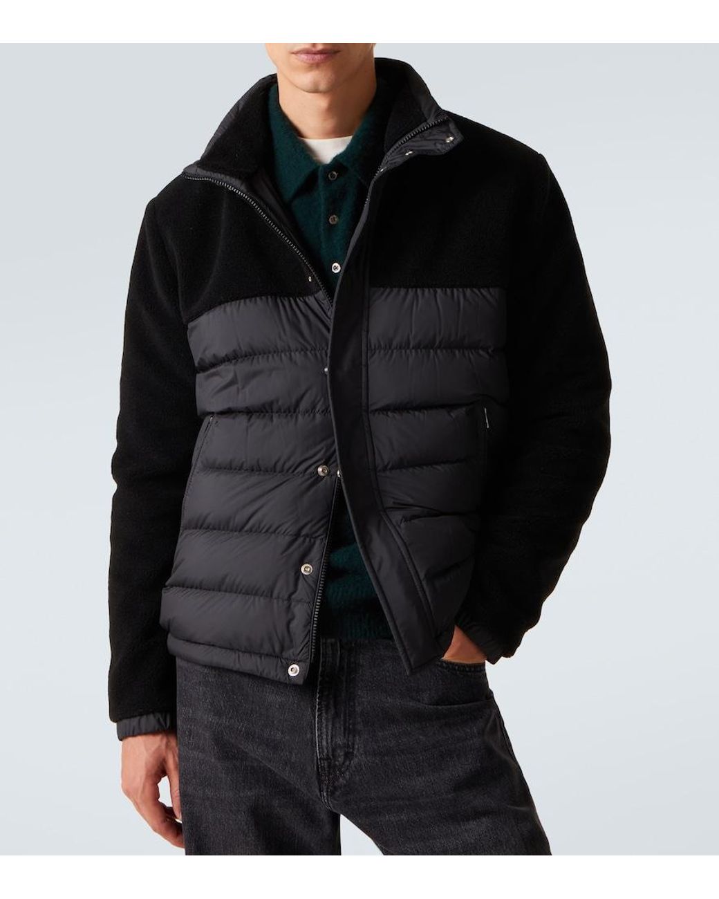 Moncler Black Mistral Down-Paneled Teddy Jacket for men
