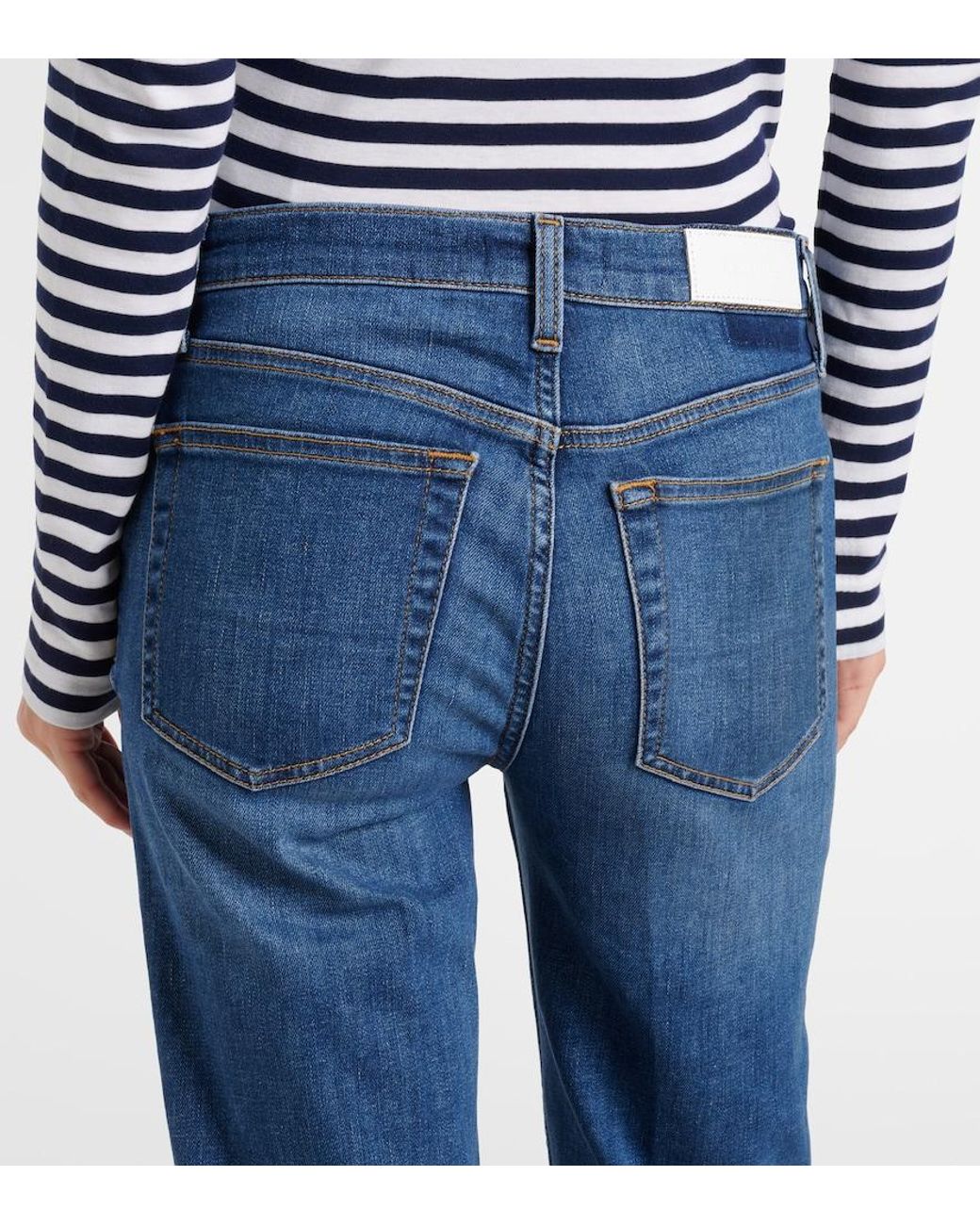 Re/done Blue Stove Pipe Mid-Rise Straight Jeans