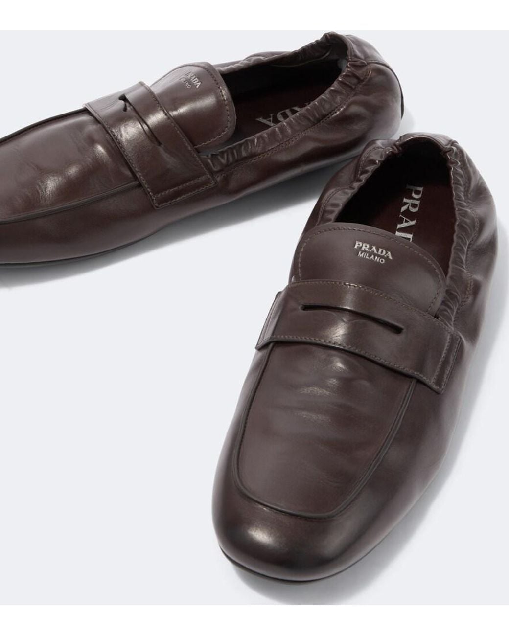 Prada Brown Leather Penny Loafers for men