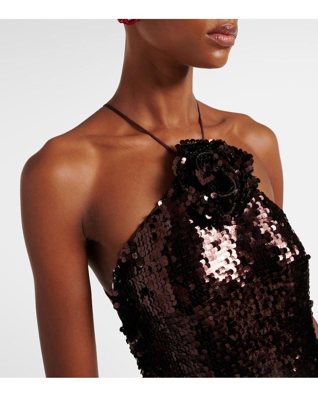 Magda Butrym Purple Floral-Applique Sequined Gown