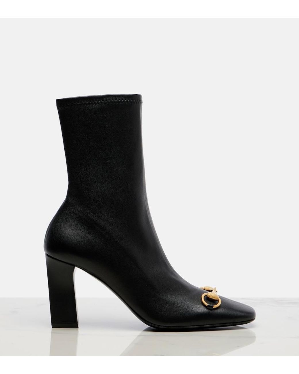Gucci Black Signora Horsebit Leather Ankle Boots