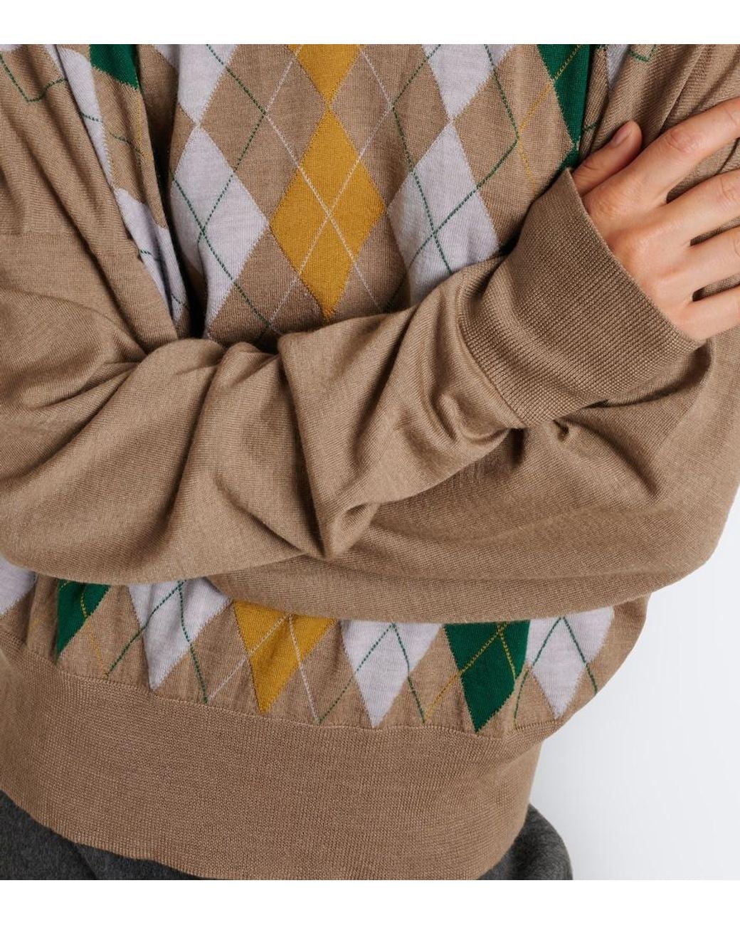 Khaite Green Tammy Wool And Silk Argyle Sweater