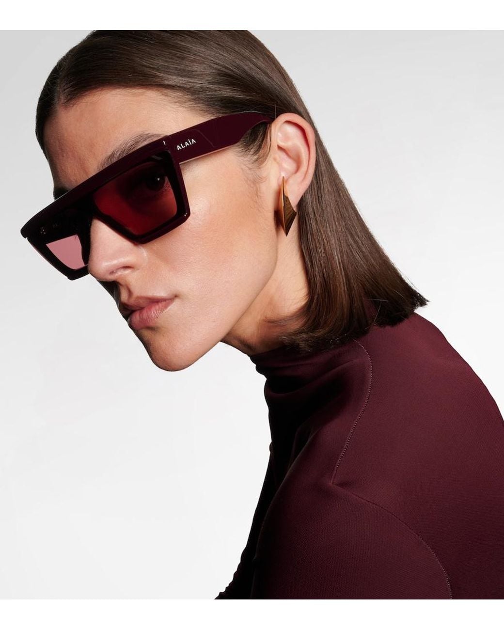 Alaïa Brown Lettering Logo Flat-Top Sunglasses