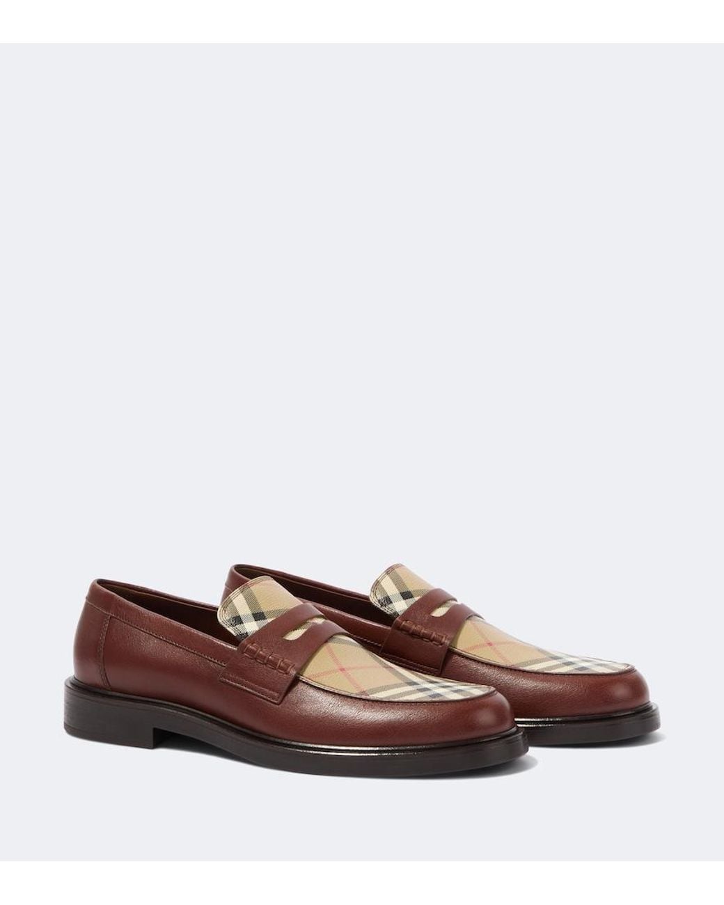 Burberry Brown Check Leather Penny Loafers for men