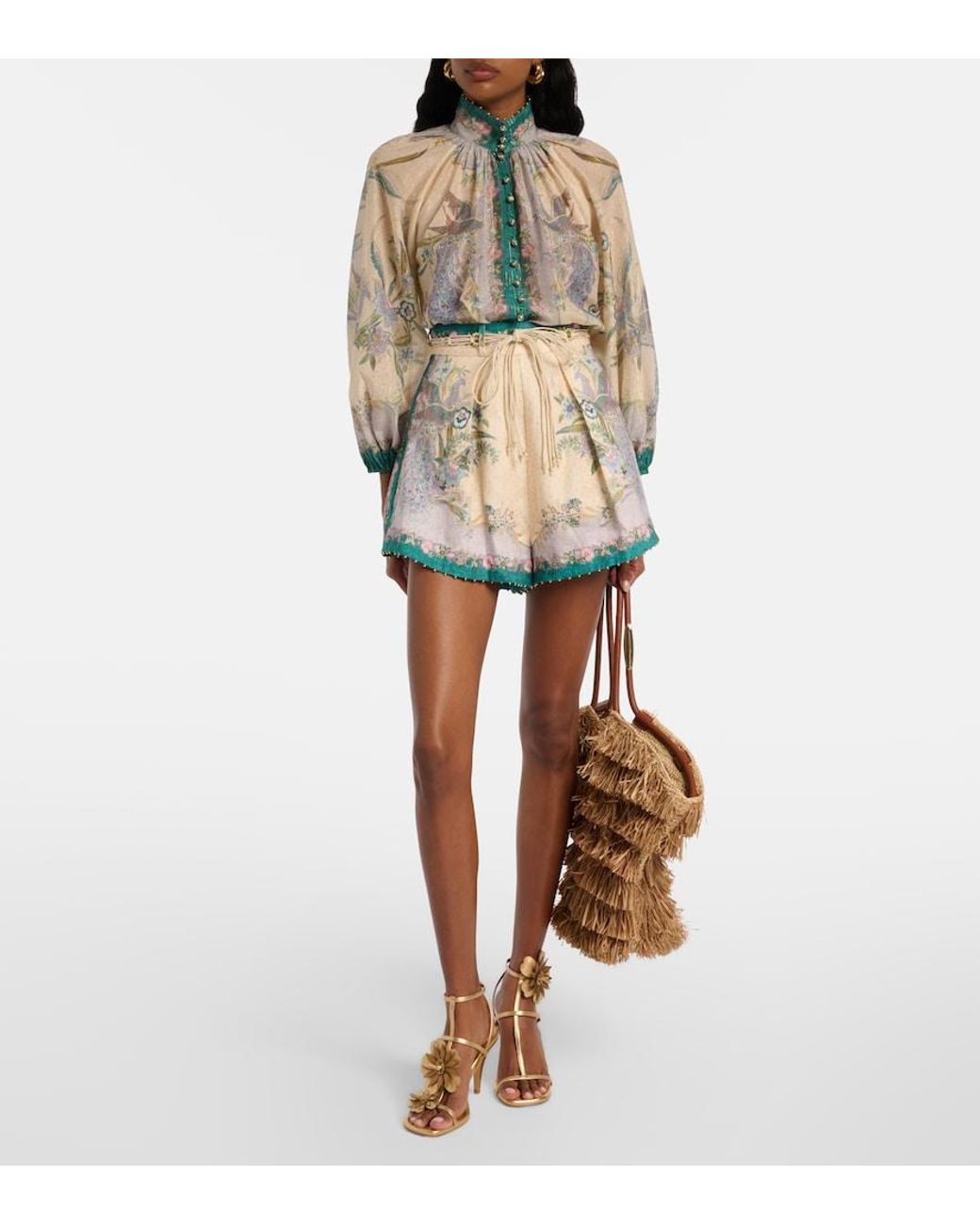 Zimmermann Blue Indra Printed Linen Shorts