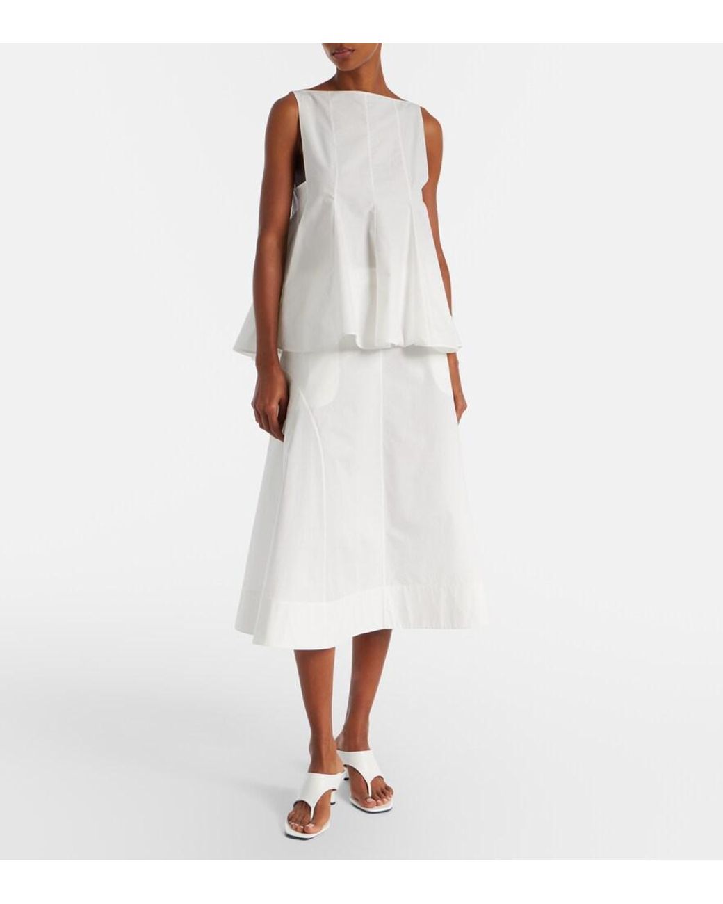 Khaite White Artin Cotton Midi Skirt