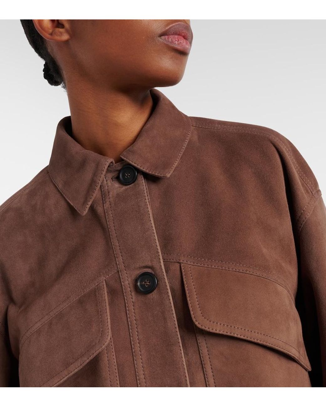 Brunello Cucinelli Brown Monili Cropped Suede Jacket