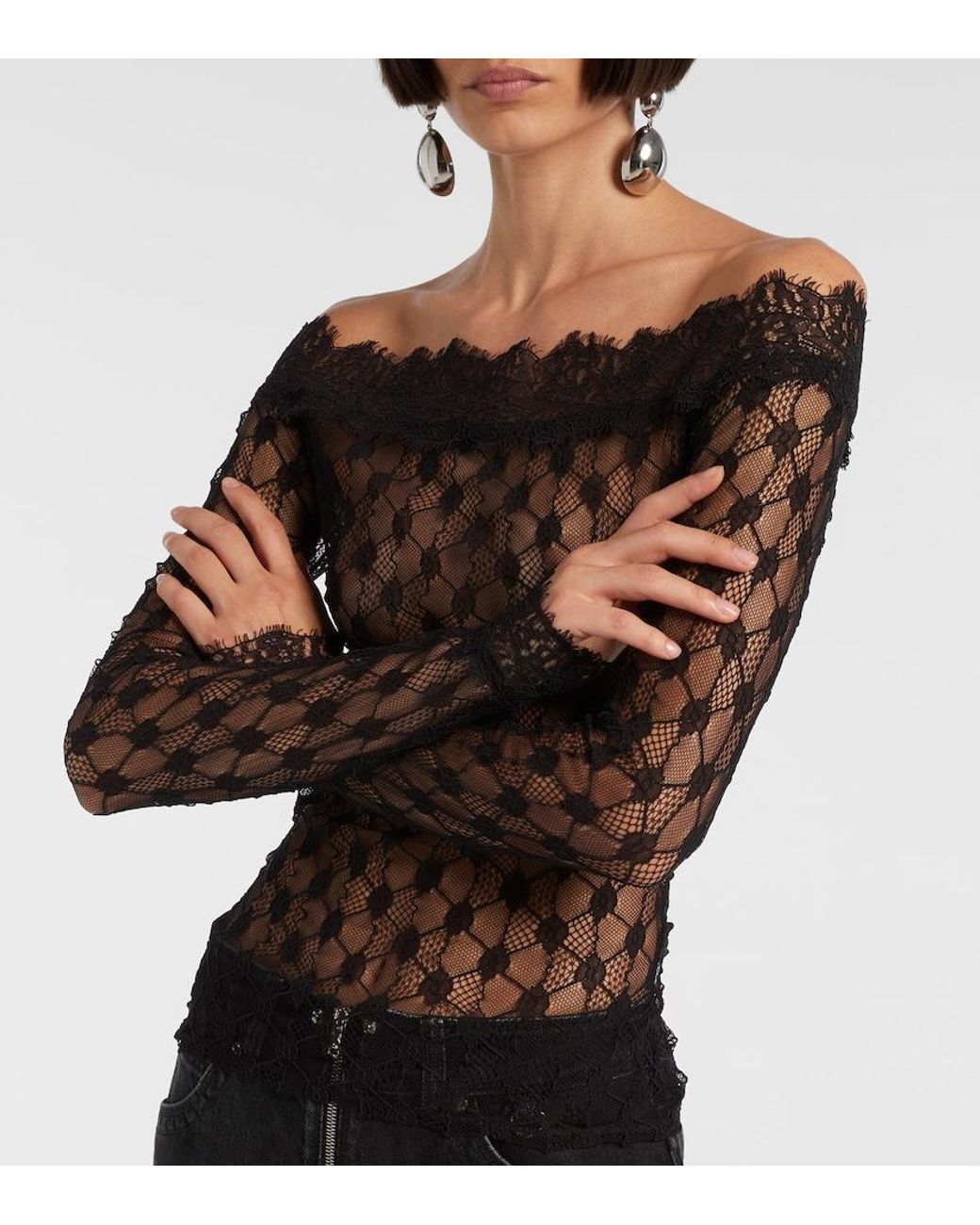 Isabel Marant Black Marlene Off-Shoulder Lace Top