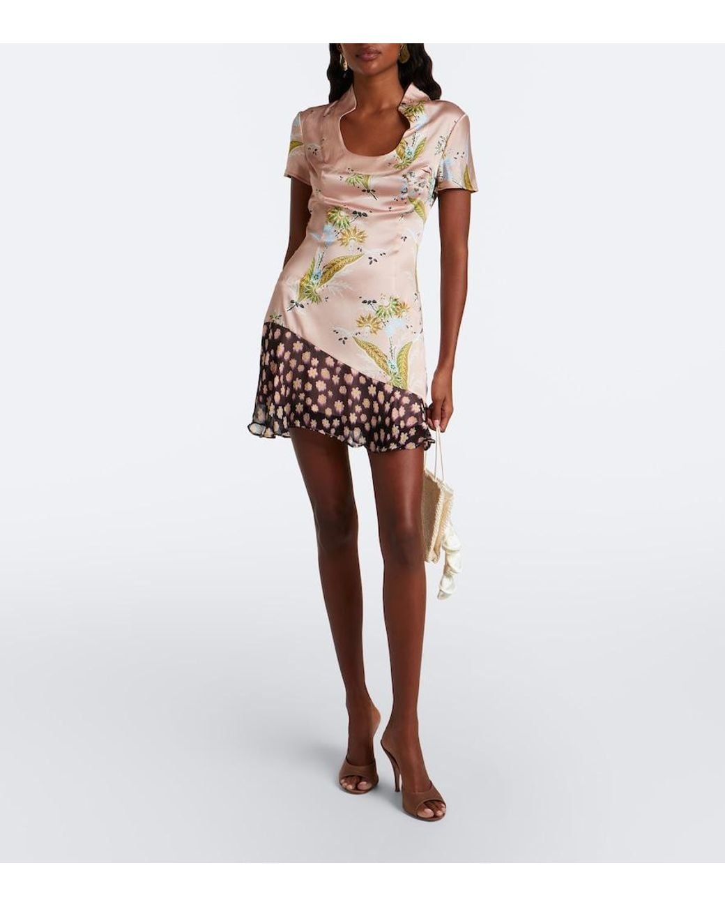 Staud Pink Rae Floral Silk-Blend Satin Minidress