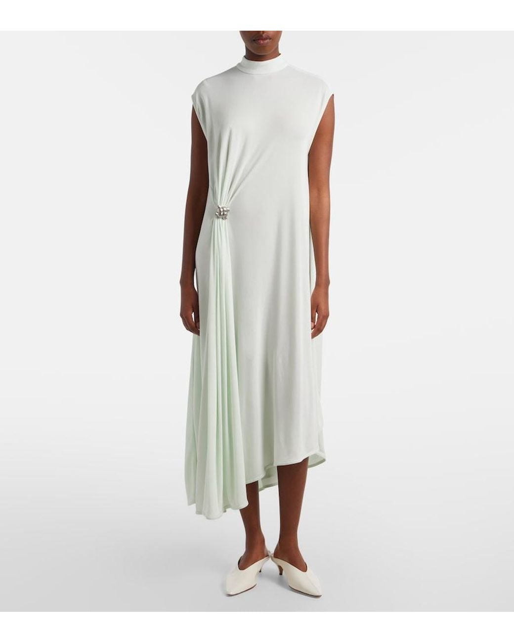 Bottega Veneta White Nodo Quadro Crepe Jersey Midi Dress
