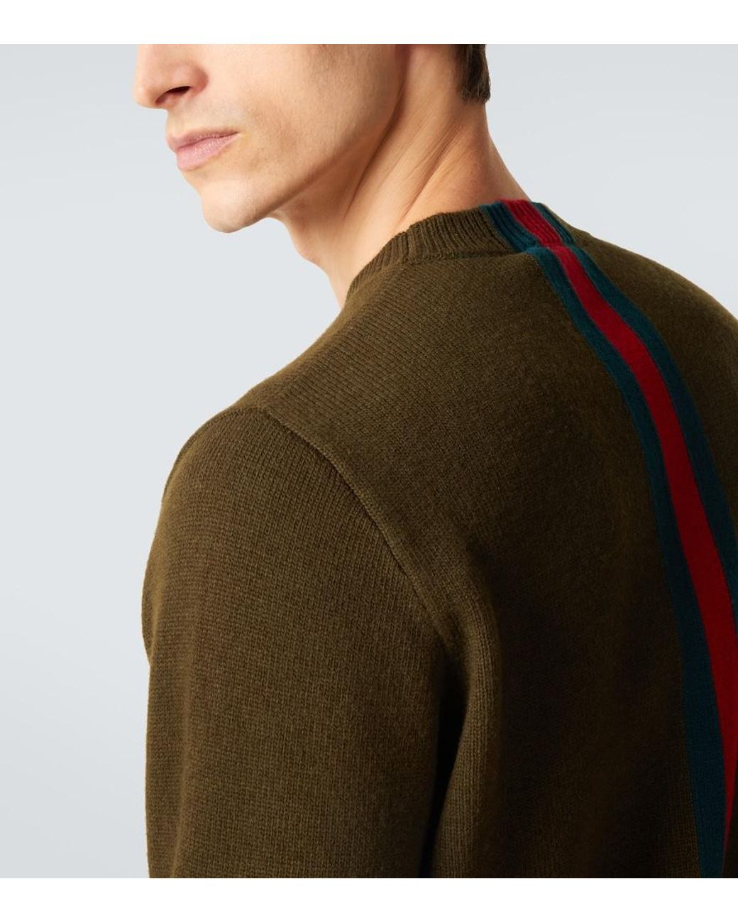 Gucci Green Web Stripe Wool Sweater for men