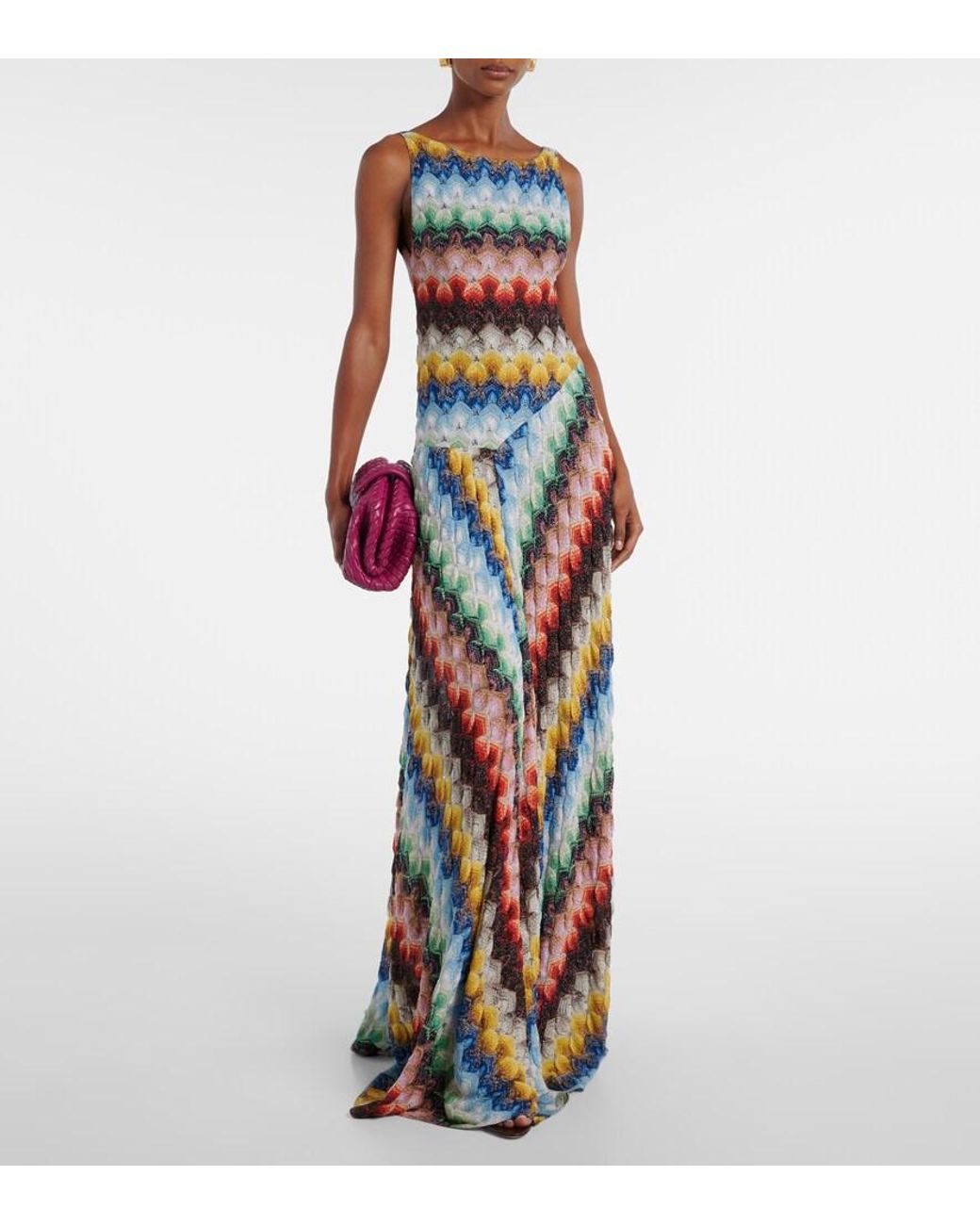 Missoni White Open-Back Lame Maxi Dress