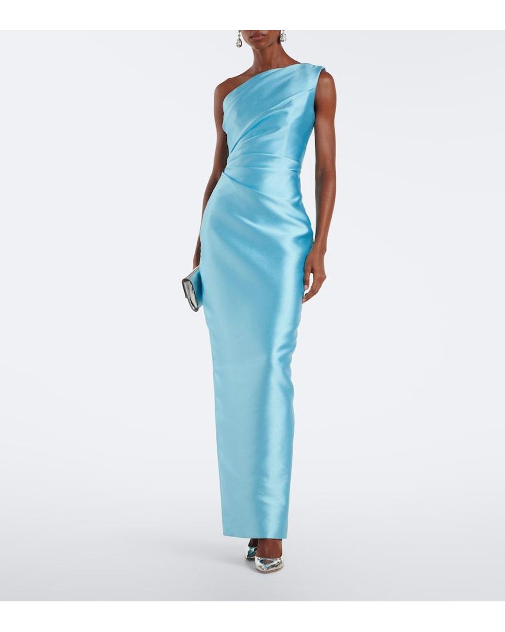 Solace London Blue Kira One-Shoulder Satin Gown
