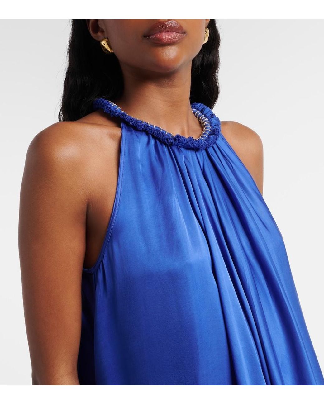 Poupette Blue Cleo Embellished Floral Satin Minidress