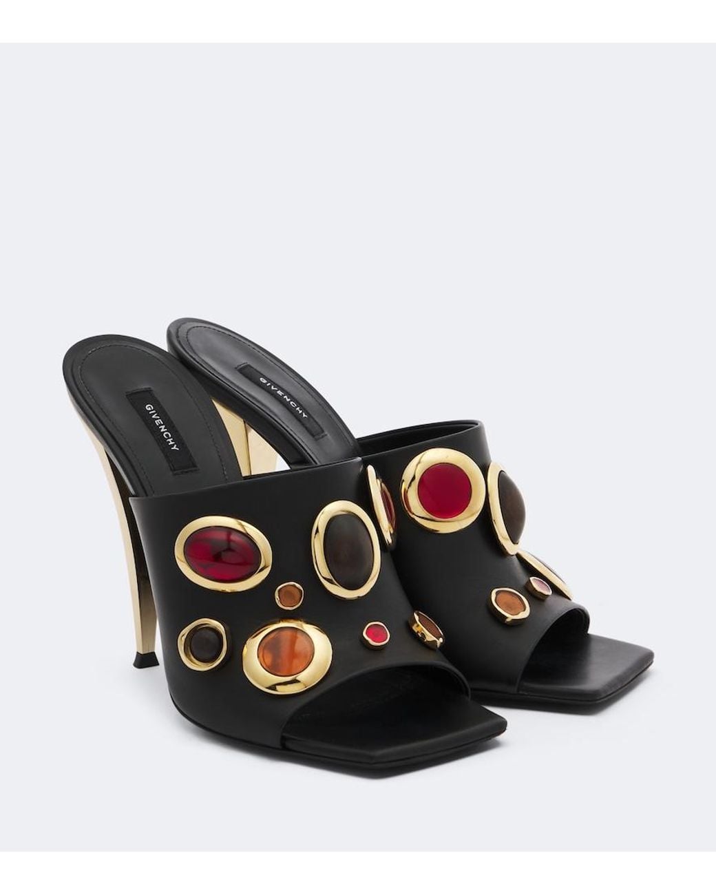 Givenchy Black Sliced Square Embellished Leather Mules