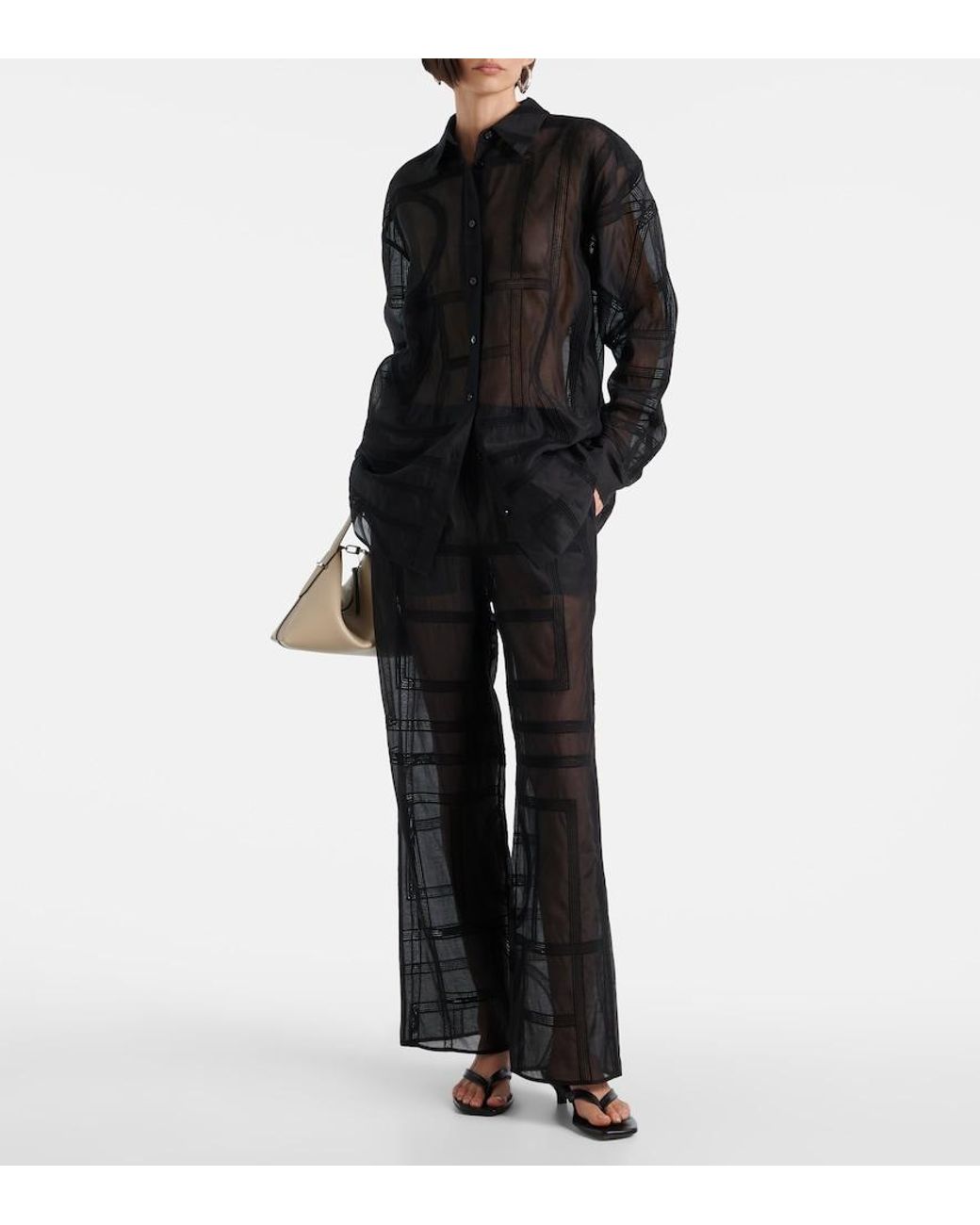 Totême Black Embroidered Cotton And Silk Voile Shirt