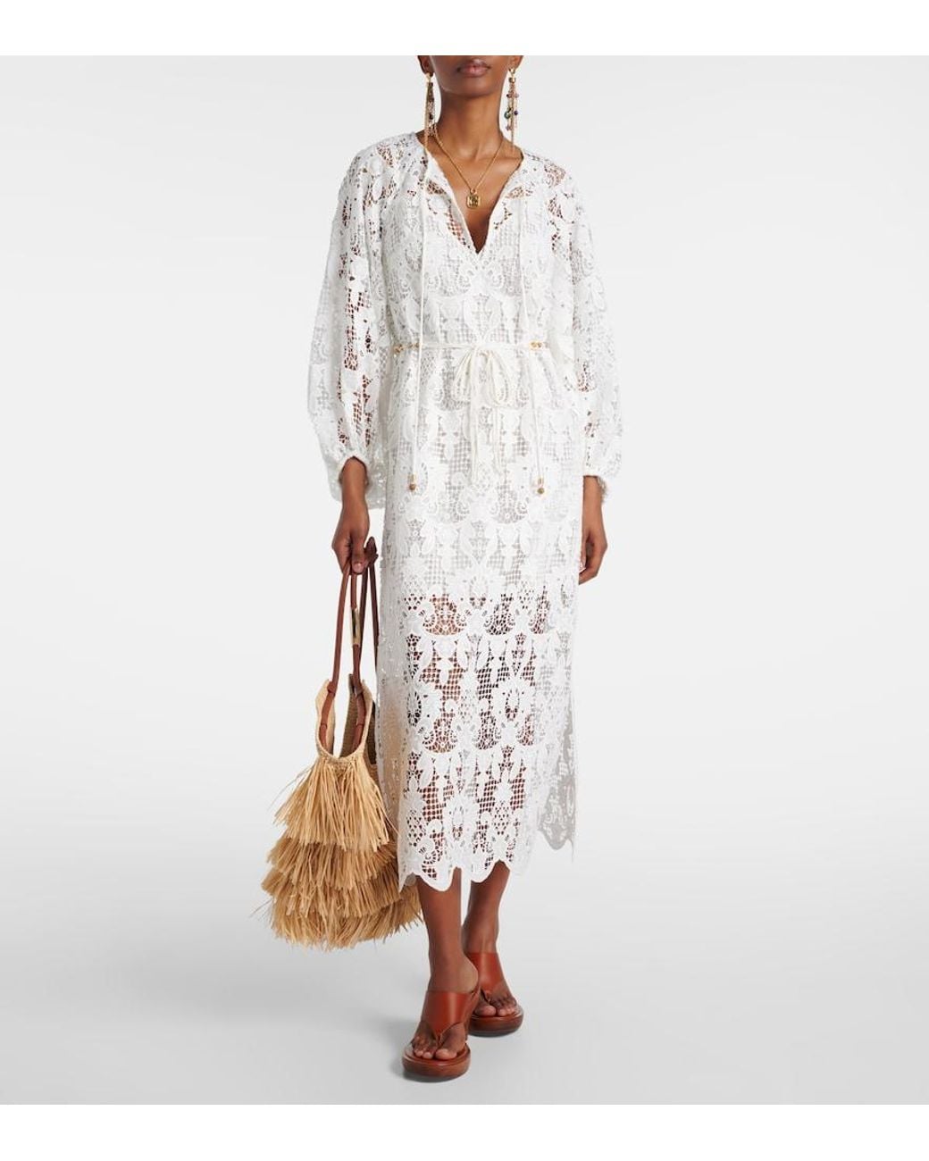 Zimmermann White Coco Lace Midi Dress