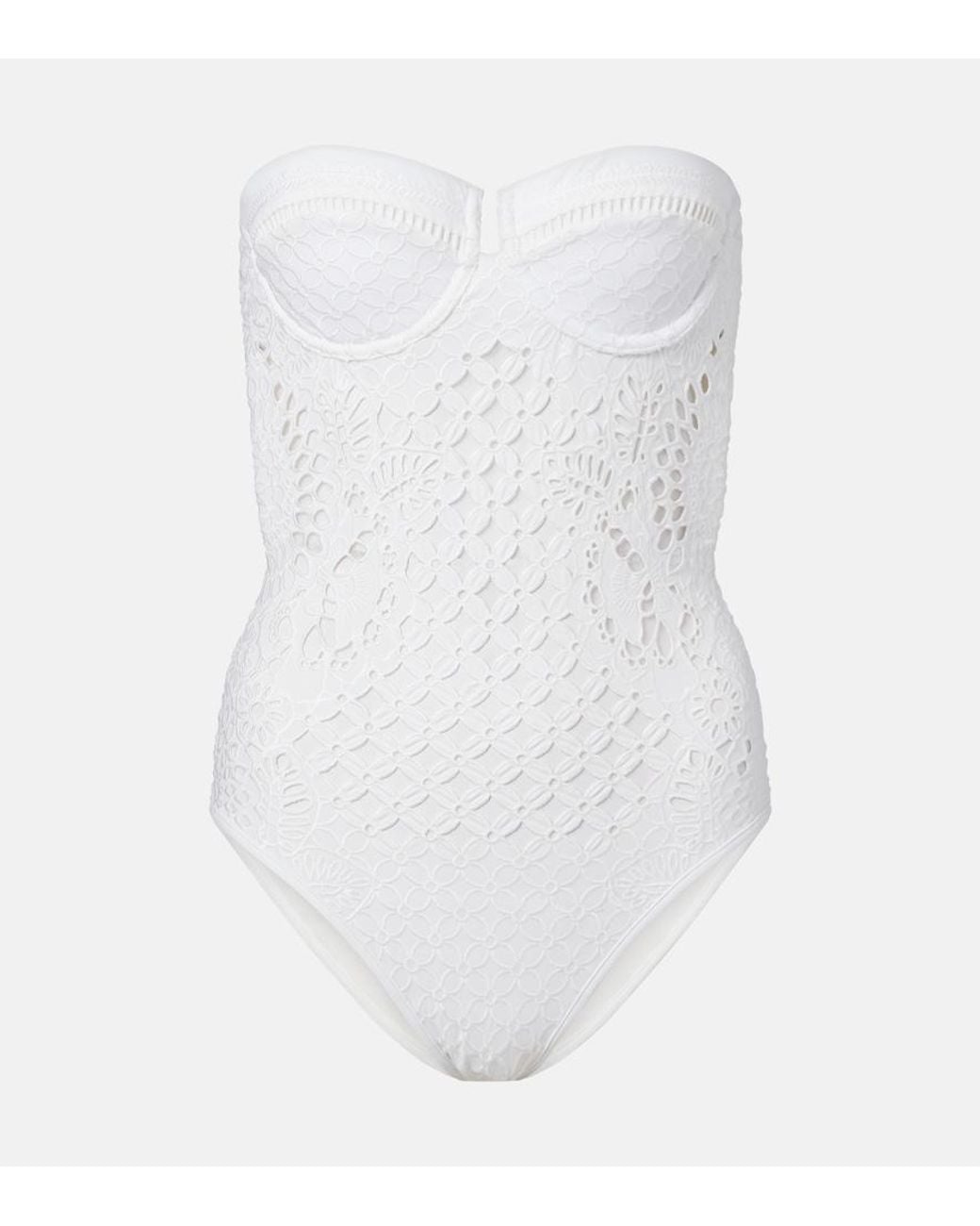Zimmermann White Indra Embroidered Swimsuit