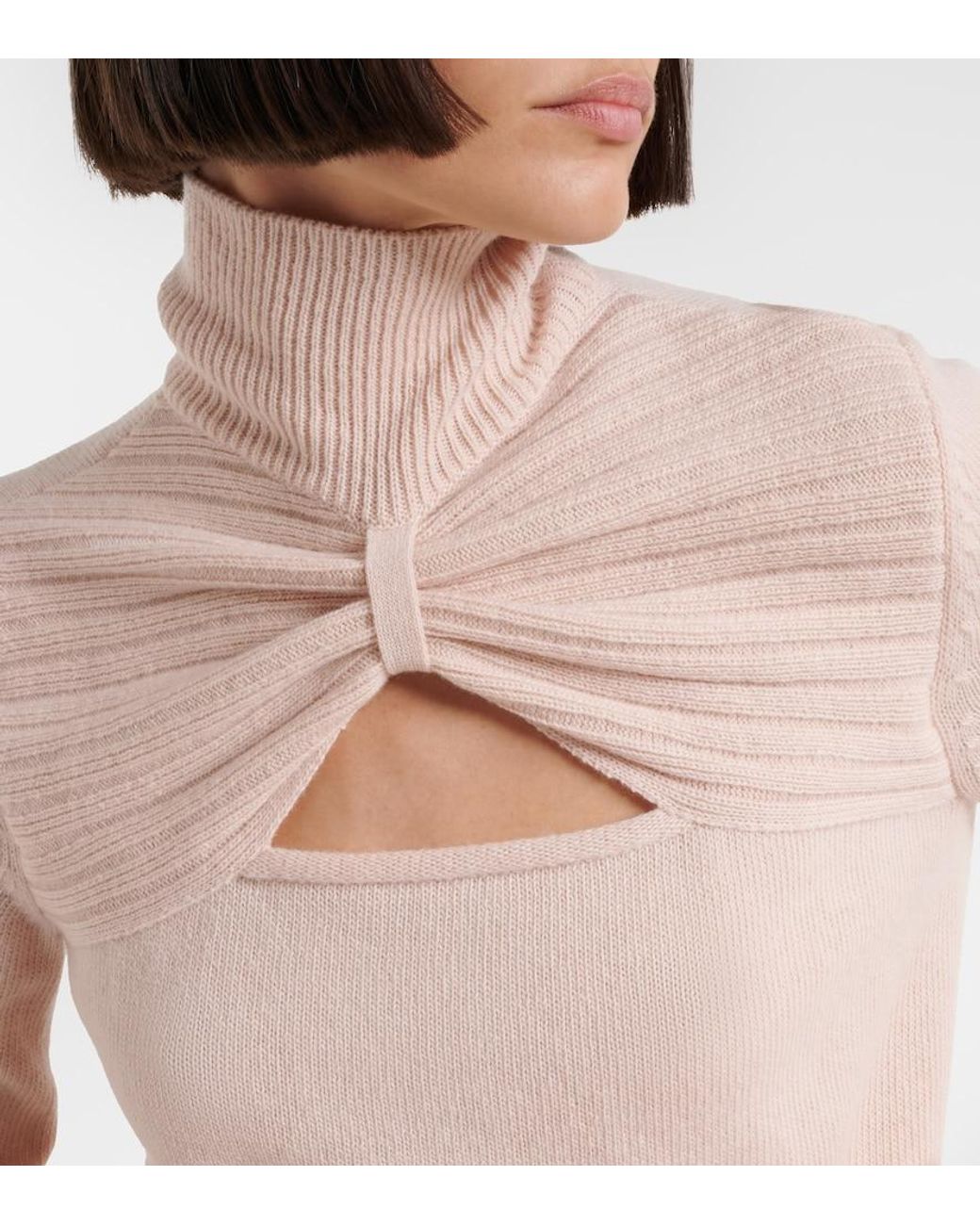 Valentino Garavani Pink Cutout Gathered Virgin Wool Turtleneck Sweater