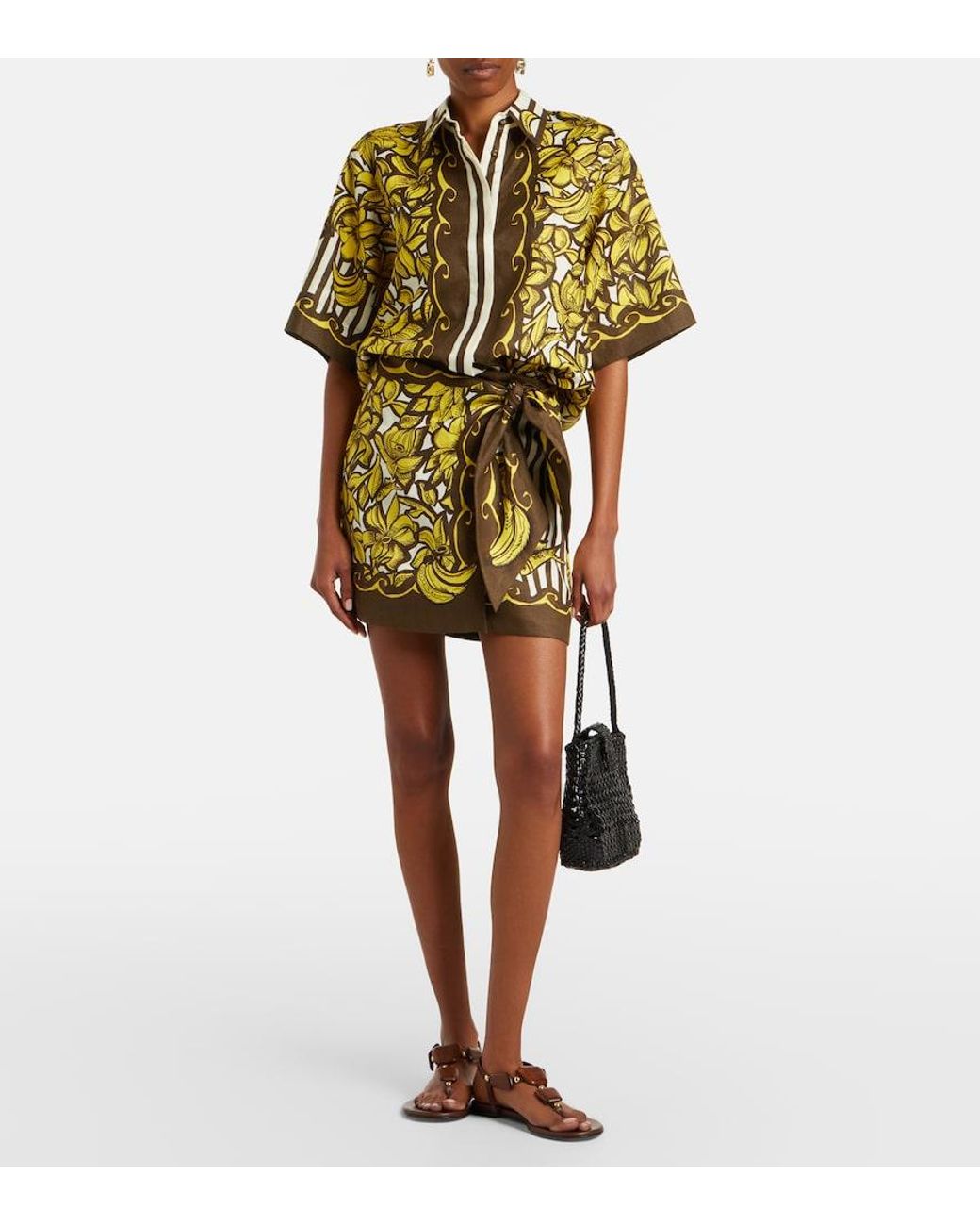 ALÉMAIS Green Mona Printed Hemp Wrap Skirt